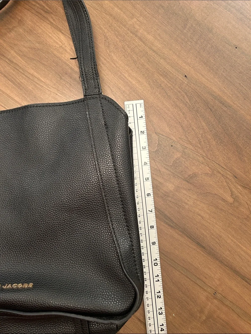 Marc Jacobs Black Pebbled Leather Shoulder Tote with Gold Logo